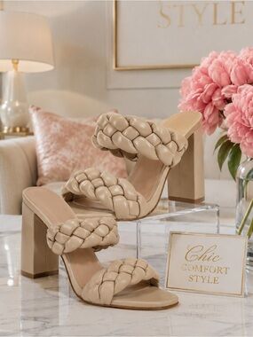 Elegant Braided Strap Women's Heels - Cream-Size 5